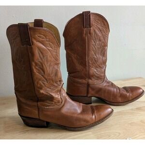 Vtg Nocona Mens 11.5 D Soft leather Western Cowboy Boots Brown Orange USA Rodeo